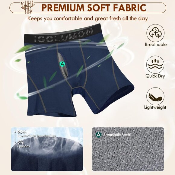 ⚡Men’s Boxer Briefs 7 Pack Breathable Bamboo Rayon Soft Trunks w Pouch - Picture 4 of 7